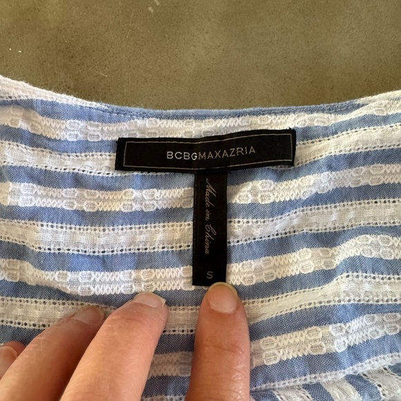 BCBG MAZAZRIA faux wrapped top in blue and white stripe - Picture 11 of 11